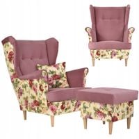 Fotel uszak Ari Print Duo z podnóżkiem, skandynawski Family Meble pufa