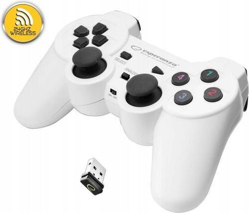 Gamepad Bezprzewodowy Kontroler Pad 2.4GHz PC PS3 Biały Wibracja na Arena.pl