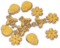 PSZCZÓŁKI OZDOBY DREWNIANE NA PRZYLEPCU 12SZT