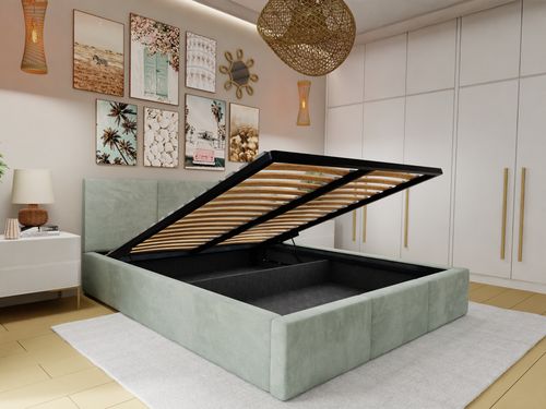 ŁÓŻKO TAPICEROWANE DO SYPIALNI 120x200 ŁÓŻKO PODWÓJNE Z POJEMNIKIEM MIĘTOWE na Arena.pl