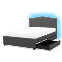 Łóżko szare tapicerowane pojemnik LED kolorowy 160 x 200 cm MONTPELLIER