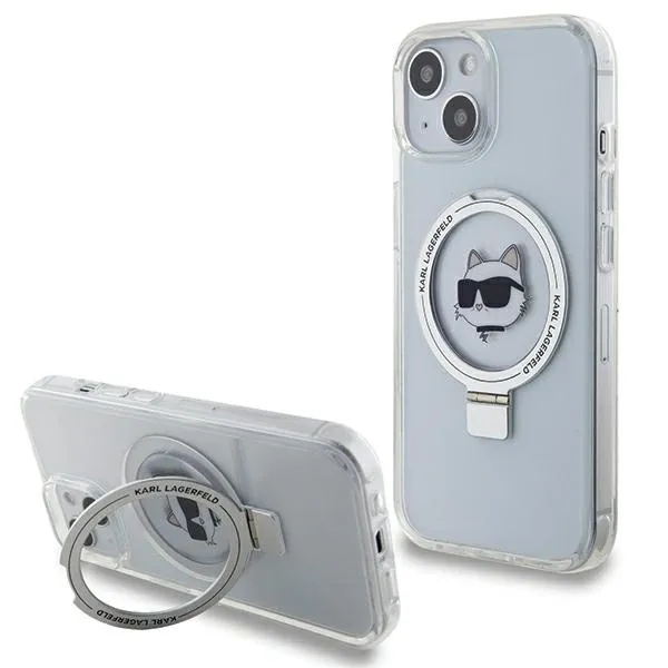 Etui Karl Lagerfeld Ring Stand Choupette Head MagSafe do iPhone 15 - białe zdjęcie 1