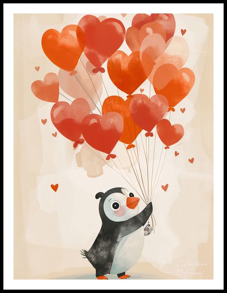 Plakat 60x80cm Pingwinek z Balonami zdjęcie 3
