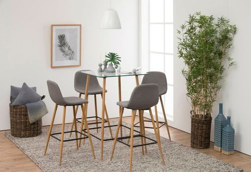 Stołek barowy Wilma wysoki szary jasny/ dąb tapicerowany na Arena.pl