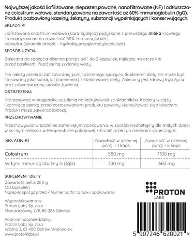 Proton Labs Colostrum PRO 60% 30 kaps. na Arena.pl