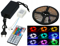TAŚMA LED RGB 5050 5M KOLOROWA WODOODPORNA 230V ZASILACZ + PILOT