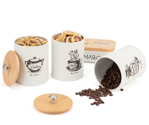 ZESTAW 3 POJEMNIKÓW KUCHENNYCH I MASELNICZKA E-6058 na Arena.pl