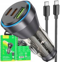 SZYBKA ŁADOWARKA SAMOCHODOWA SZYBKIE ŁADOWANIE 60W 2 x USB-C + USB-A LED