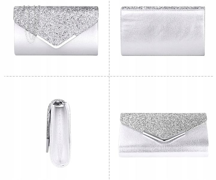 Srebrna Torebka Kopertówka Błyszcząca Wizytowa zdjęcie 6