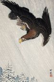 Plakat 20x30cm Eagle Flying in Snow, Koson Japoński Vintage do Salonu