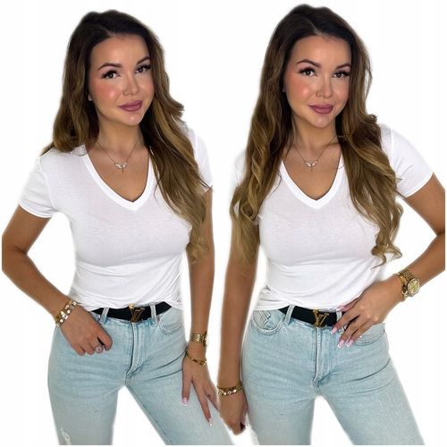 Bluzka damska dekolt w serek t-shirt MODNA prosta wygodna ELEGANCKA L/XL na Arena.pl