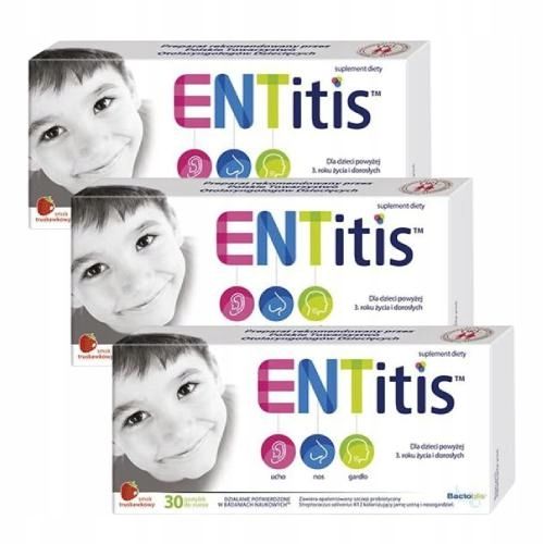 Zestaw ENTitis do ssania truskawkowy, 3x30pastylek zdjęcie 1