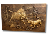 Płaskorzeźba drewniana dzik prezent dla myśliwego leśnika motyw polowania