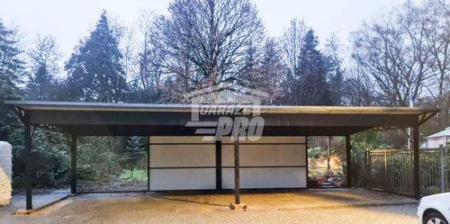 Wiata samochodowa 8x6m częściowa zabudowa + rynna GP167 na Arena.pl