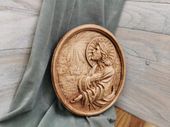 Płaskorzeźba drewniana Ikona prezent na komunie świętą Jezus obraz 30 cm