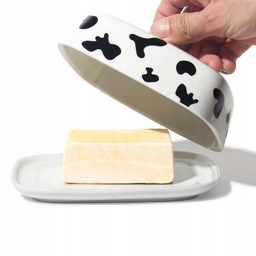 ŁACIATA BIAŁA MASELNICZKA CERAMICZNA POJEMNIK NA MASŁO Z POKRYWKĄ na Arena.pl