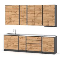 Meble Kuchenne Drewniane Zestaw Kuchnia Bella Szafki 2.6m Szary Dąb Wotan