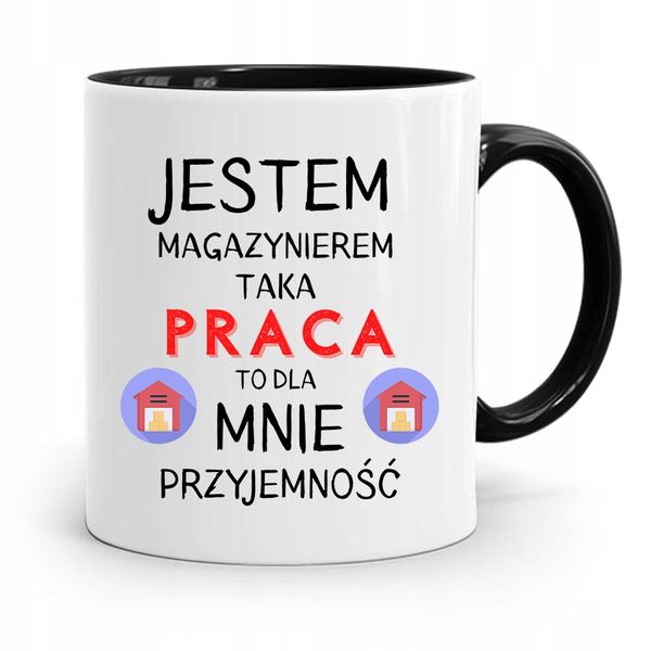 Kubek Czarny Dla Magazyniera Dla Mnie Przyjemność Z Nadrukiem Ze Zdjęciem zdjęcie 1