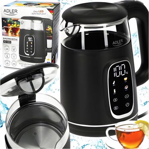 Czajnik Szklany Elektryczny Czarny 2200W Regulacja LED 1,7 L, Mocny na Arena.pl