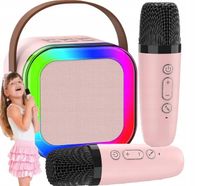 ZESTAW KARAOKE BEZPRZEWODOWY PRZENOŚNY 2x MIKROFON + GŁOŚNIK BLUETOOTH RGB