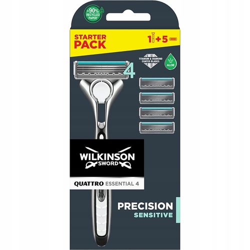 Zestaw WILKINSON Quattro Essential 4 Precision Sensitive 5x Wkłady + Rączka na Arena.pl