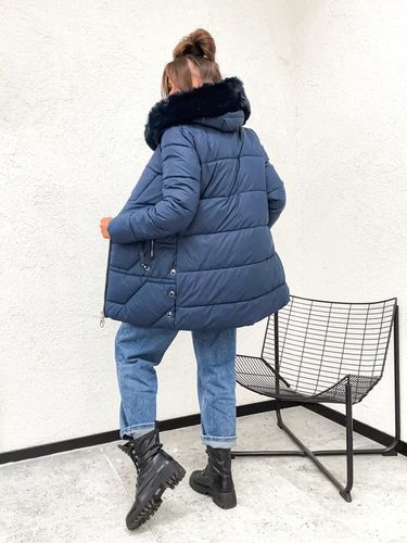 Ciepła zimowa długa kurtka damska pikowana granat 8377 roz S na Arena.pl