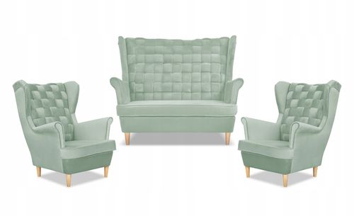 Zestaw wypoczynkowy Carol sofa fotele paski Family Meble seledynowy na Arena.pl