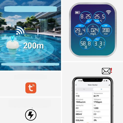 Tester wody do basenu i spa RYAKKA Pro 7w1 pH Cl TDS ORP EC temperatura na Arena.pl