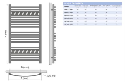 GRZEJNIK ŁAZIENKOWY -GREEK 1350/570 SREBRNY na Arena.pl