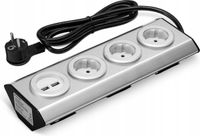 Navaris Listwa zasilająca do kuchni i biura 3 gniazda + 2 porty USB | sreb…