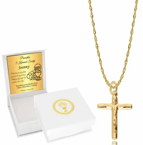 Złoty Łańcuszek z Krzyżykiem 585 CHRZEST Grawer na Arena.pl