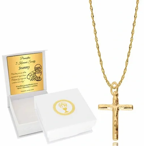 Złoty Łańcuszek z Krzyżykiem 585 CHRZEST Grawer zdjęcie 1