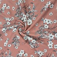 Białe Kwiaty Na Różu Z Brązem - Interlock - 100% bawełna 175g/m2