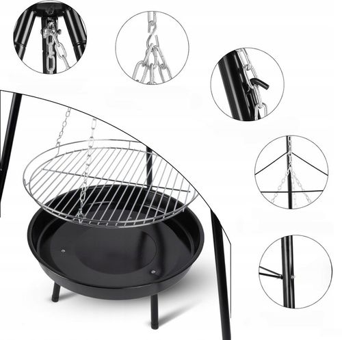 PALENISKO TRÓJNÓG GRILL OGRODOWY OGNISKOWY WISZĄCY DUŻY RUSZT CHROMOWANY 50 na Arena.pl