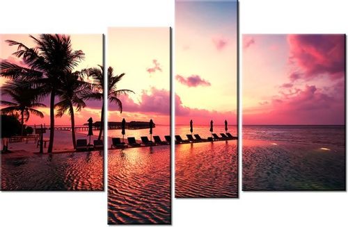 130CM 85 OBRAZ 4 ELEM ZACHÓD SŁOŃCA RÓŻU PLAŻY MALEDIWACH ŚCIENNY na Arena.pl