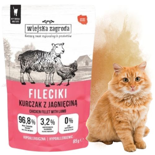 karma mokra dla kota fileciki kurczak z  jagnięciną 85g wiejska zagroda na Arena.pl