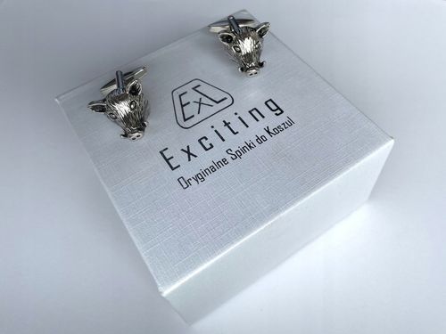 Srebrne spinki do mankietów EXC Dzik Dziki Głowa Dzika dla Myśliwego w Etui na Arena.pl