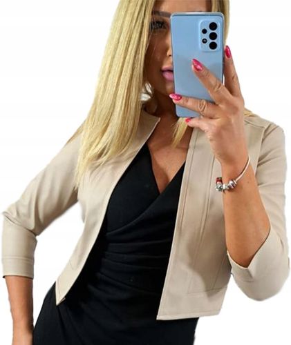 Narzutka damska na sukienkę Bolerko Marynarka Ekoskóra Beżowa Rękaw 3/4 40 na Arena.pl