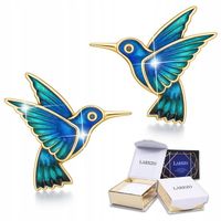 Złote Kolczyki z Kolibrem Niebieskie Ptaki Kolibry Jaskółki SREBRO 925