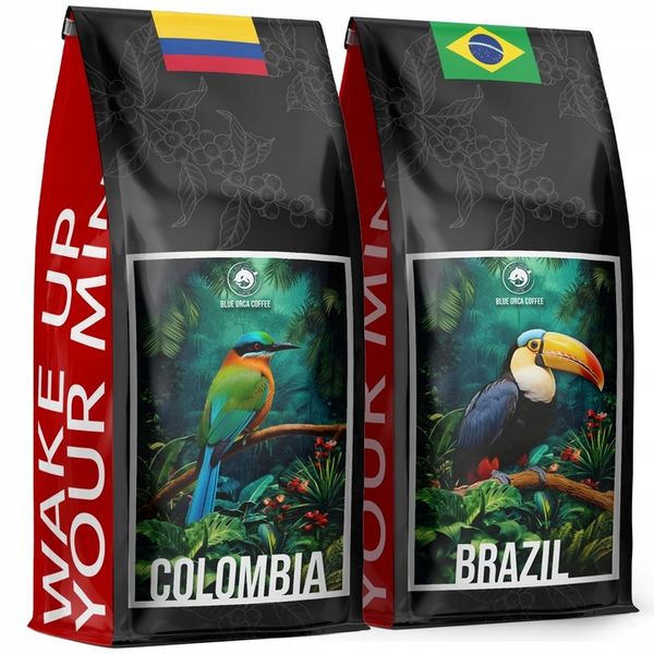 KAWA ZIARNISTA 2x1kg ŚWIEŻO PALONA BRAZIL+KOLUMBIA - 100% ARABICA-BLUE ORCA zdjęcie 1