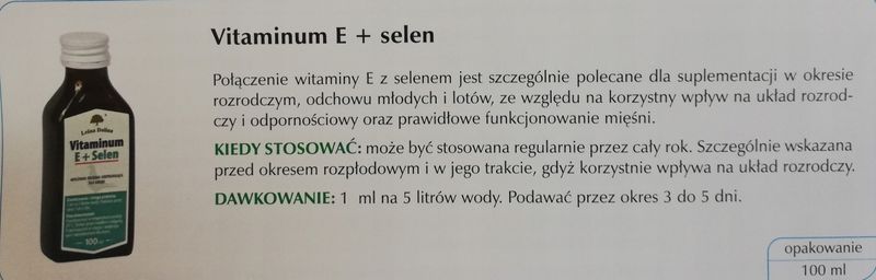 Witamina E + selen dla gołębi Leśna Dolina 100ml zdjęcie 2
