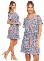 Krótka Sukienka Damska Rozkloszowana Zwiewna Kolorowa Wzorzysta MORAJ S/M