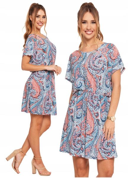 Krótka Sukienka Damska Rozkloszowana Zwiewna Kolorowa Wzorzysta MORAJ S/M zdjęcie 1