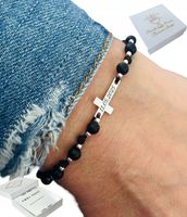 Pamiątka komunii dla chlopca bransoletka RÓŻANIEC KRZYŻ srebro GRAWER