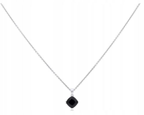 Łańcuszek Srebrny z Zawieszką Czarny Kamień 925 Naszyjnik Damski dł. 50 cm na Arena.pl