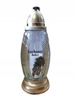 Znicz szklany złoty z dedykacją ,,Kochanej Babci" 29cm