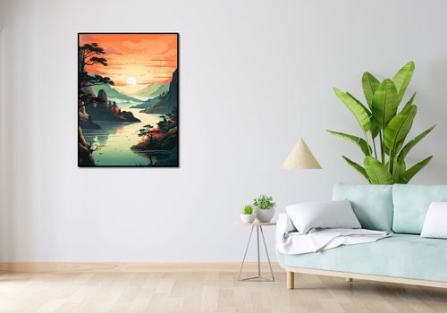 Plakat 75x100cm Zachodzące Słońce nad Spokojnym Jeziorem na Arena.pl