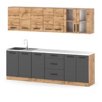 Kuchnia Modułowa Duża Pojemna Blat Drewniana 2.6m Wotan Dąb Wotan Szary Mat