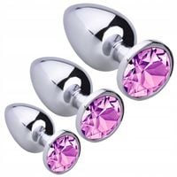 Zestaw 3 Korków, Stalowy Korek Analny z Kryształem S M L Gadżety