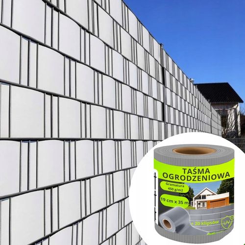 TAŚMA OGRODZENIOWA JASNOSZARA 19x35m OSŁONA NA OGRODZENIE PANELOWE PŁOT +UV na Arena.pl
